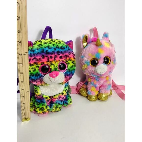 Beanie Baby 2 Backpacks Kids Unicorn Tie Dye Dottie Ty Colorful Stuffed Animal - Picture 3 of 4